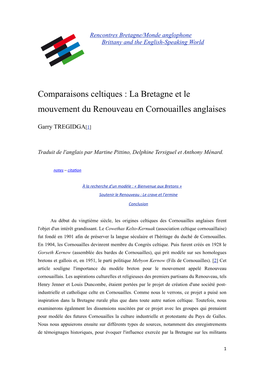 La Bretagne Et Le Mouvement Du Renouveau En Cornouailles Anglaises