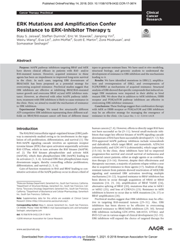 ERK Mutations and Amplification Confer Resistance to ERK-Inhibitor Therapy