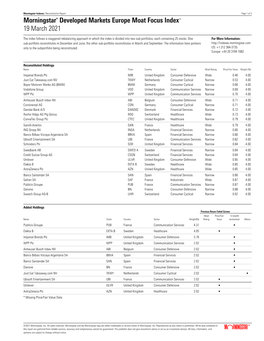 Morningstar® Developed Markets Europe Moat Focus Indexsm 19 March 2021