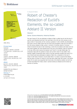 Robert of Chester's Redaction of Euclid's Elements, the So