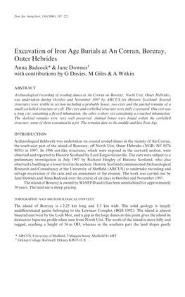 Excavation of Iron Age Burials at an Corran, Boreray, Outer Hebrides Anna Badcock* & Jane Downes† with Contributions by G Davies, M Giles & a Witkin