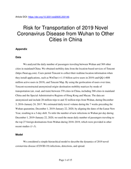 Risk for Transportation of 2019 Novel Coronavirus Disease from Wuhan to Other Cities in China
