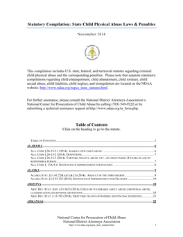 State Child Physical Abuse Laws & Penalties Table of Contents