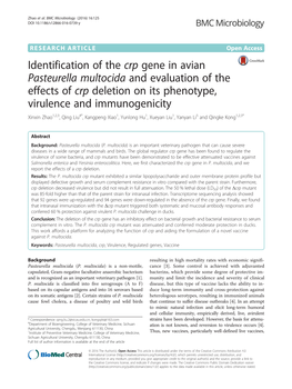 Identification of the Crp Gene in Avian Pasteurella Multocida And