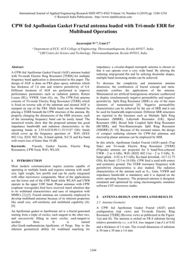 CPW Fed Apollonian Gasket Fractal Antenna Loaded with Tri-Mode ERR for Multiband Operations