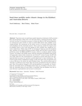 Sand Dune Mobility Under Climate Change in the Kalahari and Australian Deserts