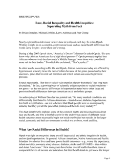 Separating Myth from Fact What Are Racial Differences in Health?