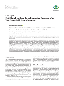 Fast Clinical, but Long-Term, Biochemical Remission After Waterhouse–Friderichsen Syndrome