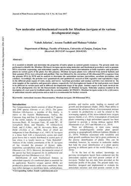 New Molecular and Biochemical Records for Mindium Laevigata at Its Various Developmental Stages