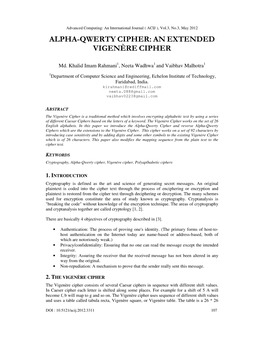 Alpha-Qwerty Cipher: an Extended Vigenère Cipher