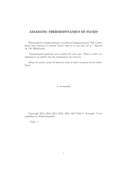 Adiabatic Thermodynamics of Fluids