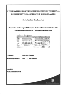 A Test Battery for the Determination of Posittonal Requirements in Adolescent Rugby Players