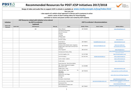 Recommended Resources for PDST JCSP Initiatives 2017/2018