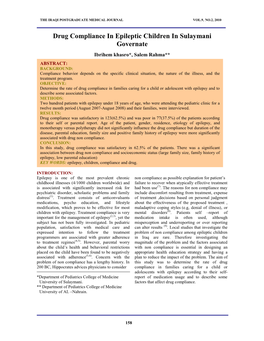 Drug Compliance in Epileptic Children in Sulaymani Governate