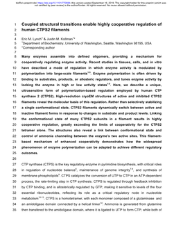 Coupled Structural Transitions Enable Highly Cooperative Regulation of 2 Human CTPS2 Filaments 3 4 Eric M