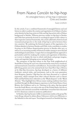 From Nueva Canción to Hip-Hop an Entangled History of Hip-Hop In-Between Chile and Sweden Susan Lindholm