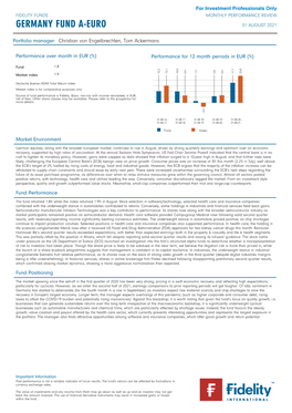 Monthly Performance Review Germany Fund A-Euro 31 August 2021