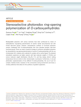 Stereoselective Photoredox Ring-Opening Polymerization of O-Carboxyanhydrides