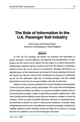 The Role of Information in the U.K. Passenger Rail Industry