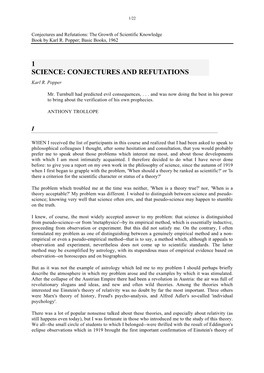 1 SCIENCE: CONJECTURES and REFUTATIONS Karl R