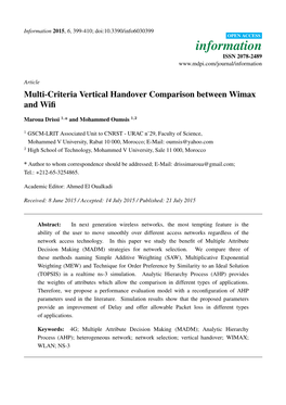 Multi-Criteria Vertical Handover Comparison Between Wimax and Wifi