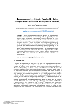 Epistemology of Legal Studies Based on Revelation (Perspective of Legal Studies Development in Indonesia)