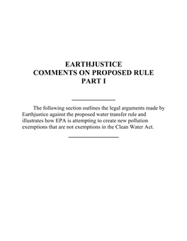 Earthjustice Comments on Proposed Rule Part I