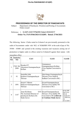 PROCEEDINGS of the DIRECTOR of PANCHAYATS Order No. PAN