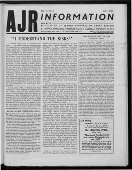 Information Issued Ey the Association of Jewish Refugees in Great Britain