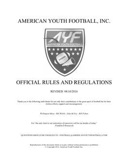 American Youth Football, Inc. Official Rules And