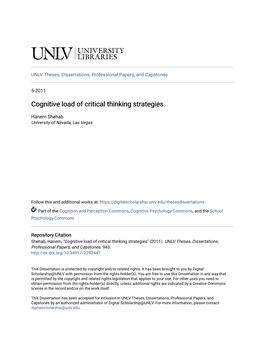 Cognitive Load of Critical Thinking Strategies