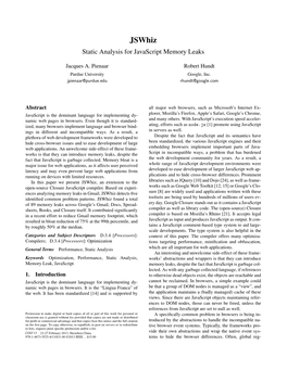 Jswhiz Static Analysis for Javascript Memory Leaks