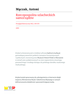 Rzeczpospolita Szlacheckich Samorządów1