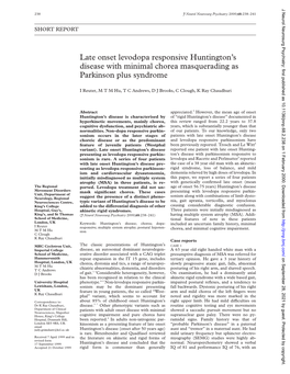 Late Onset Levodopa Responsive Huntington's Disease with Minimal