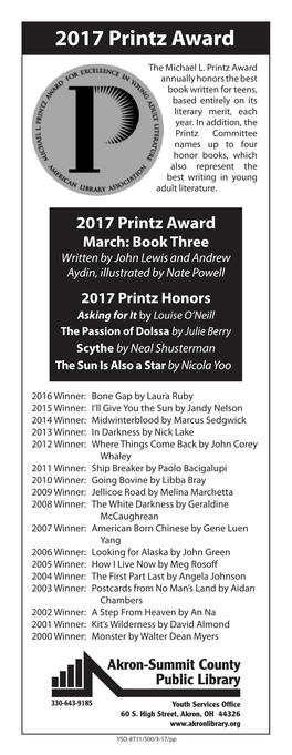 2017 Printz Award 2017 Printz Award