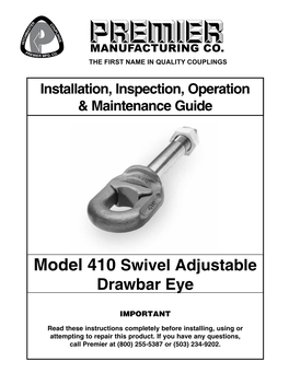 Model 410 Swivel Adjustable Drawbar Eye