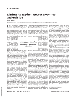 Mimicry: an Interface Between Psychology and Evolution