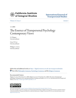 The Essence of Transpersonal Psychology Contemporary Views S