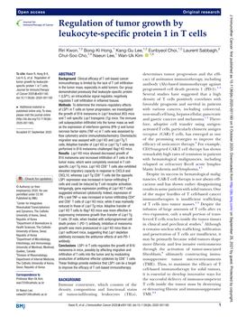 Regulation of Tumor Growth by Leukocyte-Specific Protein 1 in T Cells