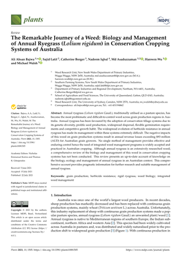 Biology and Management of Annual Ryegrass (Lolium Rigidum) in Conservation Cropping Systems of Australia