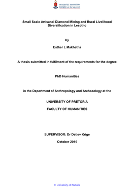 Small Scale Artisanal Diamond Mining and Rural Livelihood Diversification in Lesotho