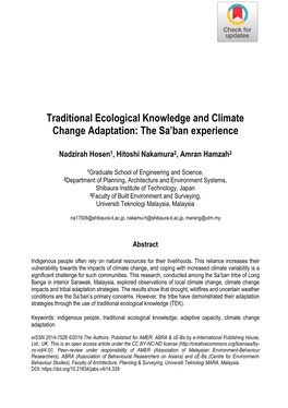 Traditional Ecological Knowledge and Climate Change Adaptation: the Sa’Ban Experience