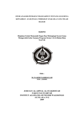 Jurusan Al-Ahwal Al-Syakhsiyah Fakultas Syari’Ah Institut Agama Islam Negeri Walisongo S E M a R a N G 2009