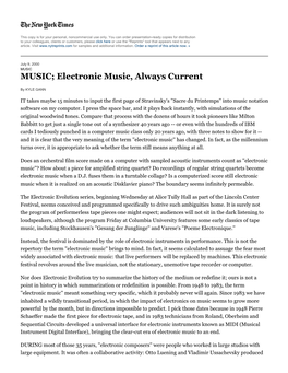 Electronic Music, Always Current