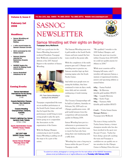 SASNOC Newsletter, Please Email Janita@Sasnoc.Ws Or Tagifano@Sasnoc.Ws by Thursday 14Th February 2008