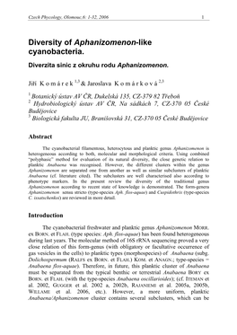 Diversity of Aphanizomenon-Like Cyanobacteria