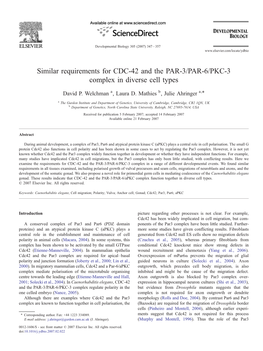 Similar Requirements for CDC-42 and the PAR-3/PAR-6/PKC-3 Complex in Diverse Cell Types ⁎ David P