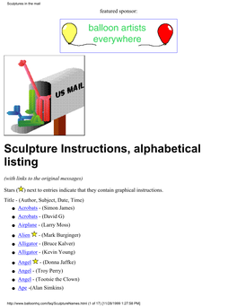 Sculpture Instructions, Alphabetical Listing