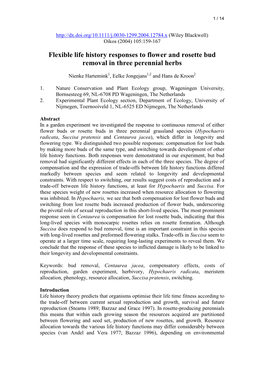 Flexible Life History Responses to Flower and Rosette Bud Removal in Three Perennial Herbs