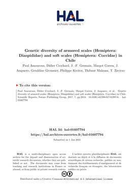 Hemiptera: Diaspididae) and Soft Scales (Hemiptera: Coccidae) in Chile Paul Amouroux, Didier Crochard, J